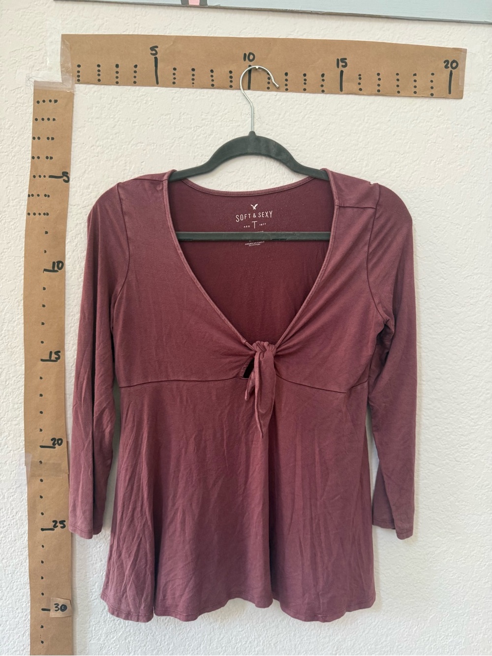 American Eagle Outfitters Dusty Mauve Tie-Front V-Neck Tunic